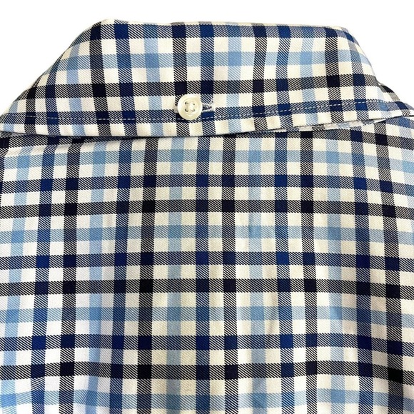 Duluth Trading Blue Plaid Button Down Trim Fit Shirt Cotton Mens L EUC - Picture 6 of 7